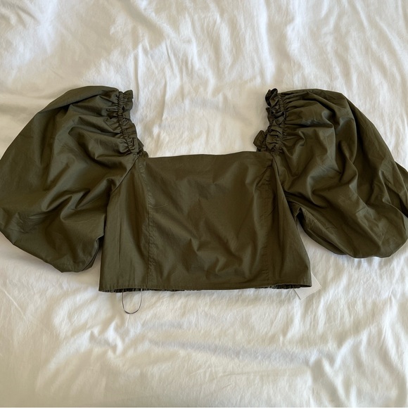 NWT Jason Wu Military Green Crop Puff Sleeve Top Size Large - Picture 8 of 12